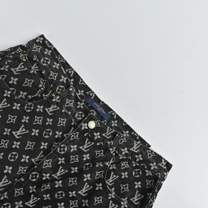 Louis Vuitton Monogram Jacquard Wide-Leg Jeans — Black x Grey