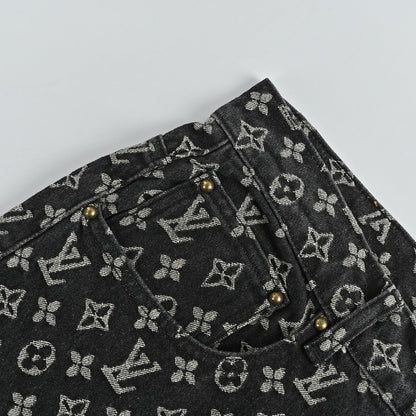 Louis Vuitton Monogram Jacquard Wide-Leg Jeans — Black x Grey