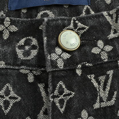 Louis Vuitton Monogram Jacquard Wide-Leg Jeans — Black x Grey