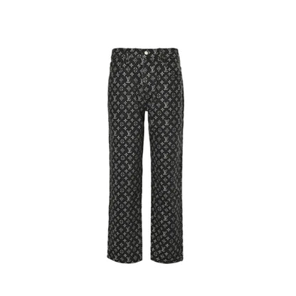 Louis Vuitton Monogram Jacquard Wide-Leg Jeans — Black x Grey