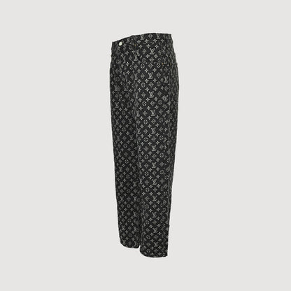 Louis Vuitton Monogram Jacquard Wide-Leg Jeans — Black x Grey
