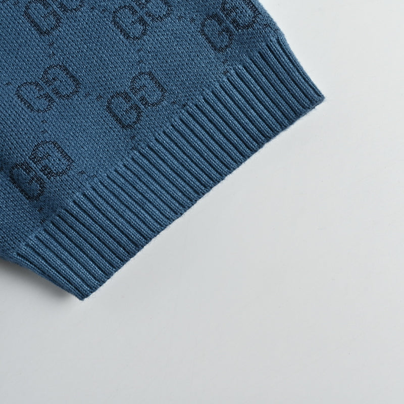 Gucci Navy-to-White Ombré GG Jacquard Knit Polo