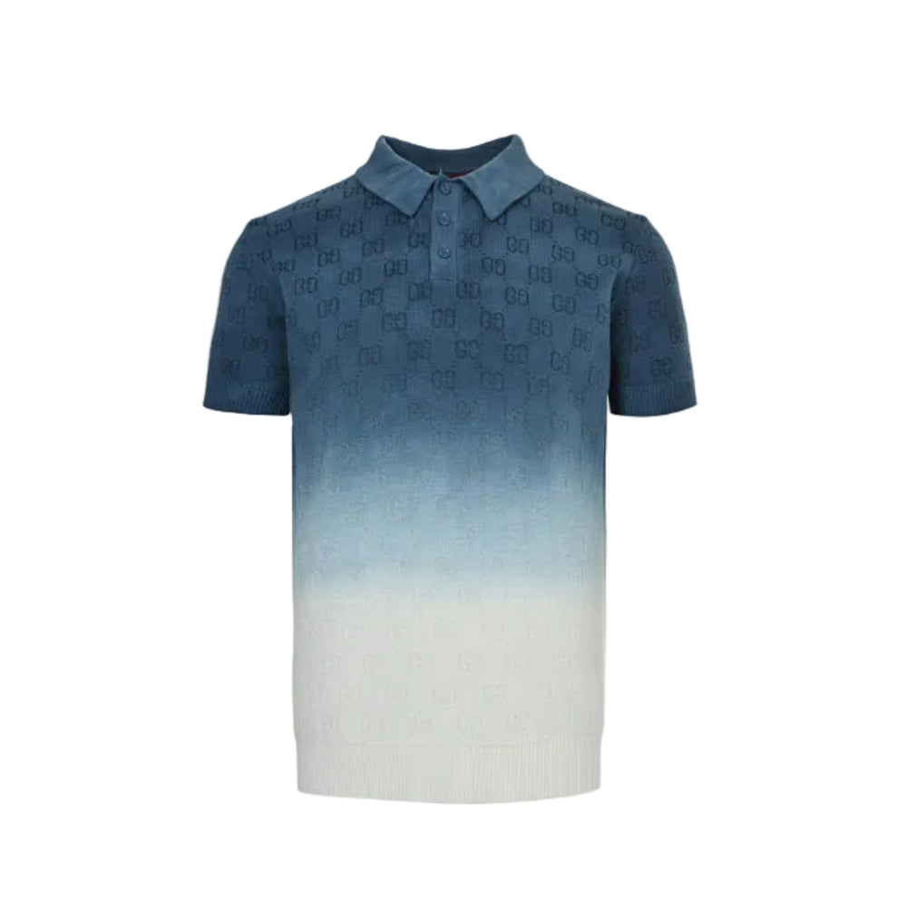 Gucci Navy-to-White Ombré GG Jacquard Knit Polo