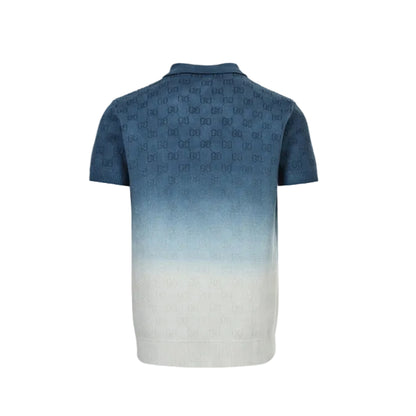 Gucci Navy-to-White Ombré GG Jacquard Knit Polo