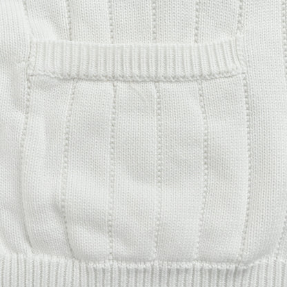 Gucci White Textured Knit V-Neck Cardigan with Tricolor Stripe Trim