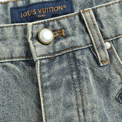 Louis Vuitton Monogram Patchwork Wide-Leg Jeans — Washed Blue