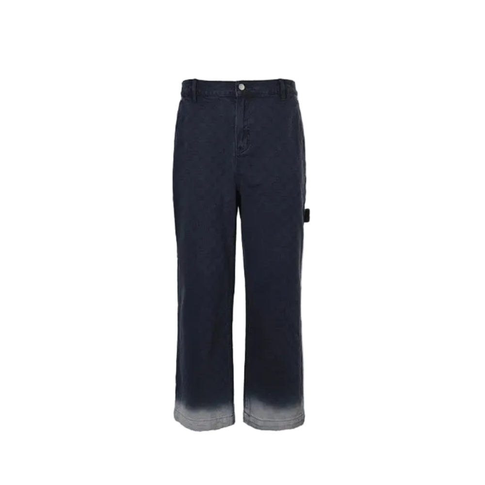 Gucci Navy Monogram Jacquard Wide-Leg Denim Pants with Gradient Hem