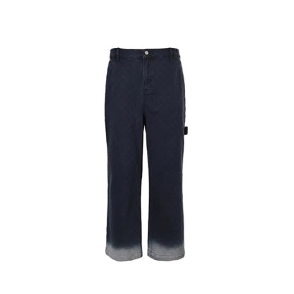Gucci Navy Monogram Jacquard Wide-Leg Denim Pants with Gradient Hem