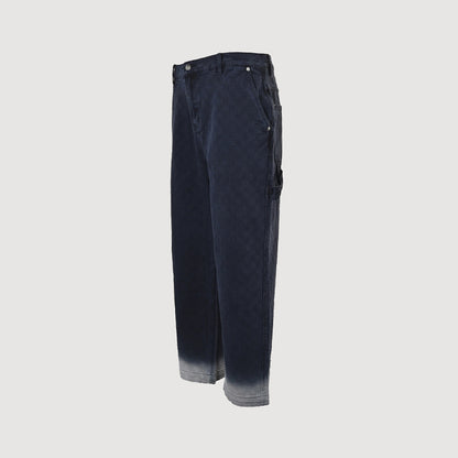 Gucci Navy Monogram Jacquard Wide-Leg Denim Pants with Gradient Hem