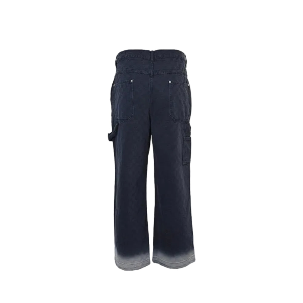 Gucci Navy Monogram Jacquard Wide-Leg Denim Pants with Gradient Hem