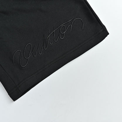 Louis Vuitton Signature Script Embroidered Shorts — Black
