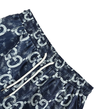 Gucci All-Over Washed Dual-Letter Jacquard Swim Shorts – Navy
