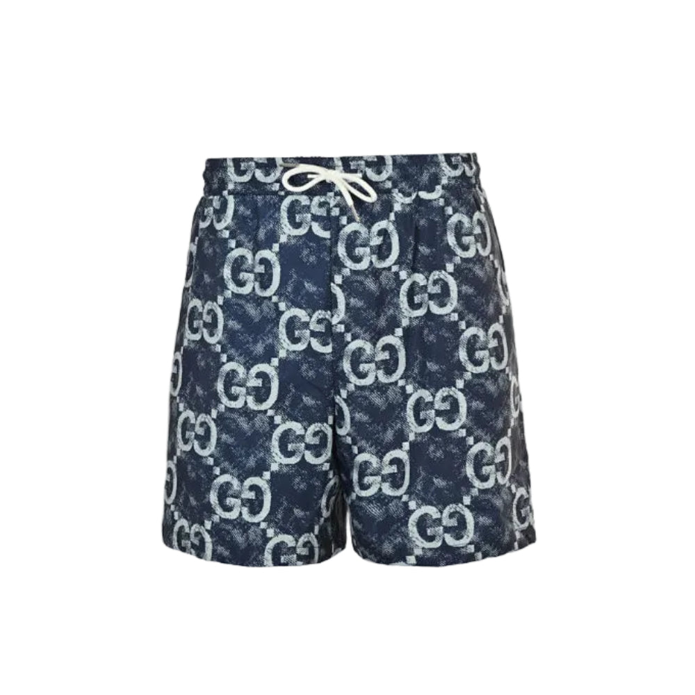 Gucci All-Over Washed Dual-Letter Jacquard Swim Shorts – Navy