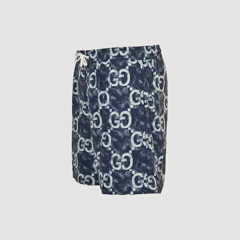 Gucci All-Over Washed Dual-Letter Jacquard Swim Shorts – Navy