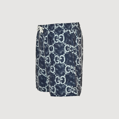 Gucci All-Over Washed Dual-Letter Jacquard Swim Shorts – Navy