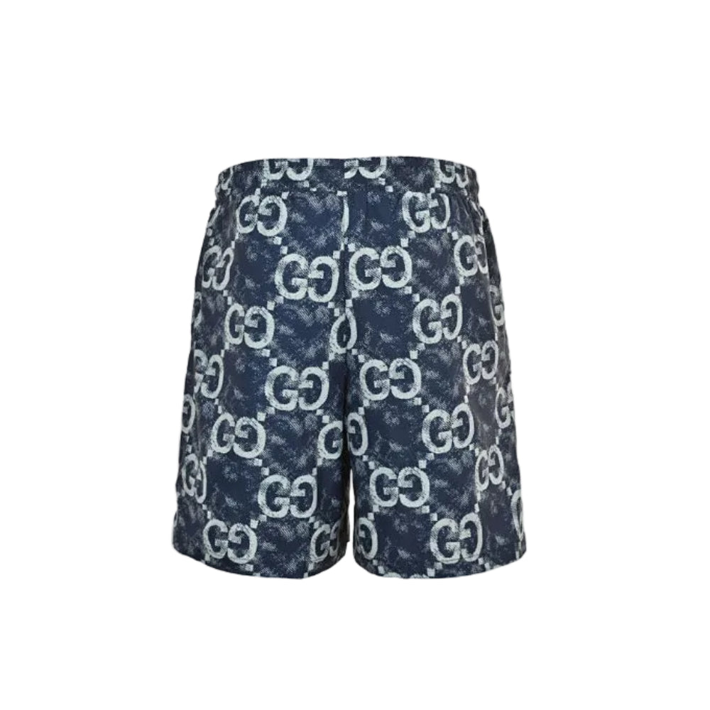 Gucci All-Over Washed Dual-Letter Jacquard Swim Shorts – Navy