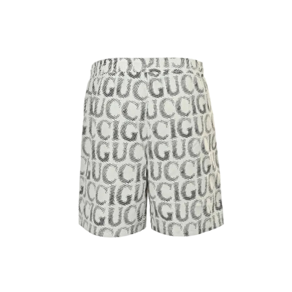 Gucci All-Over Halftone Letter Print Shorts – White
