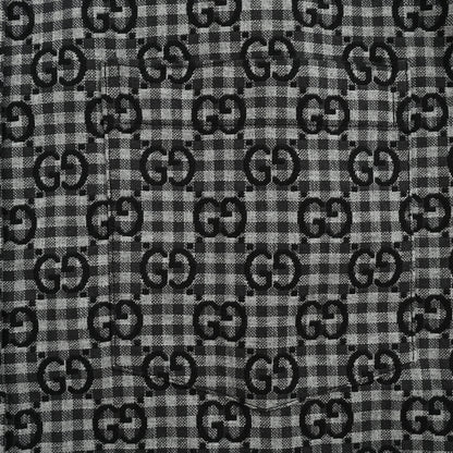 Gucci Black Gingham Monogram Print Point Collar Overshirt