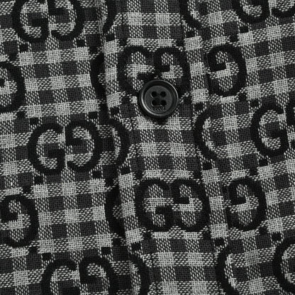Gucci Black Gingham Monogram Print Point Collar Overshirt