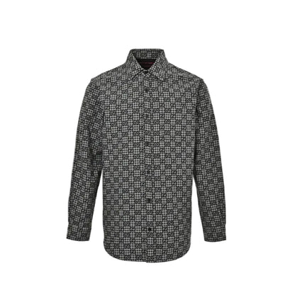Gucci Black Gingham Monogram Print Point Collar Overshirt