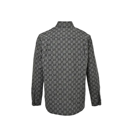 Gucci Black Gingham Monogram Print Point Collar Overshirt