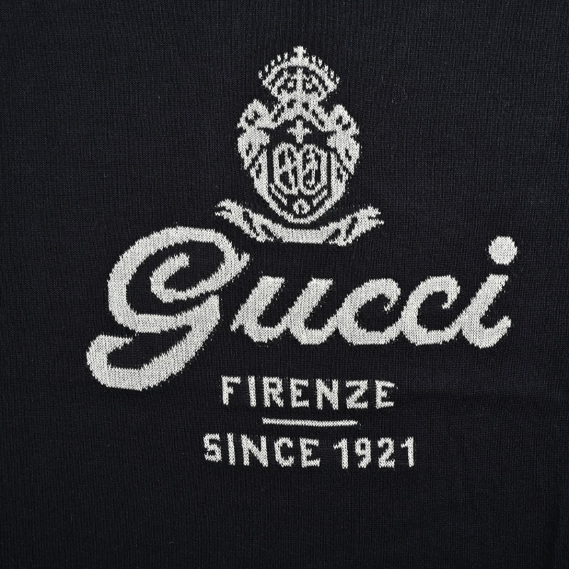 Gucci Charcoal Lightweight Knit Script Crest Embroidered Tee
