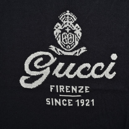 Gucci Charcoal Lightweight Knit Script Crest Embroidered Tee
