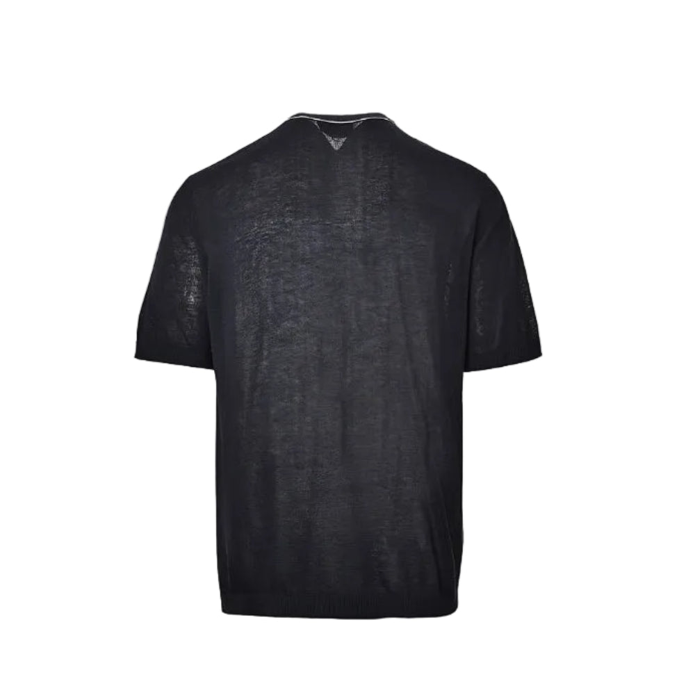 Gucci Charcoal Lightweight Knit Script Crest Embroidered Tee