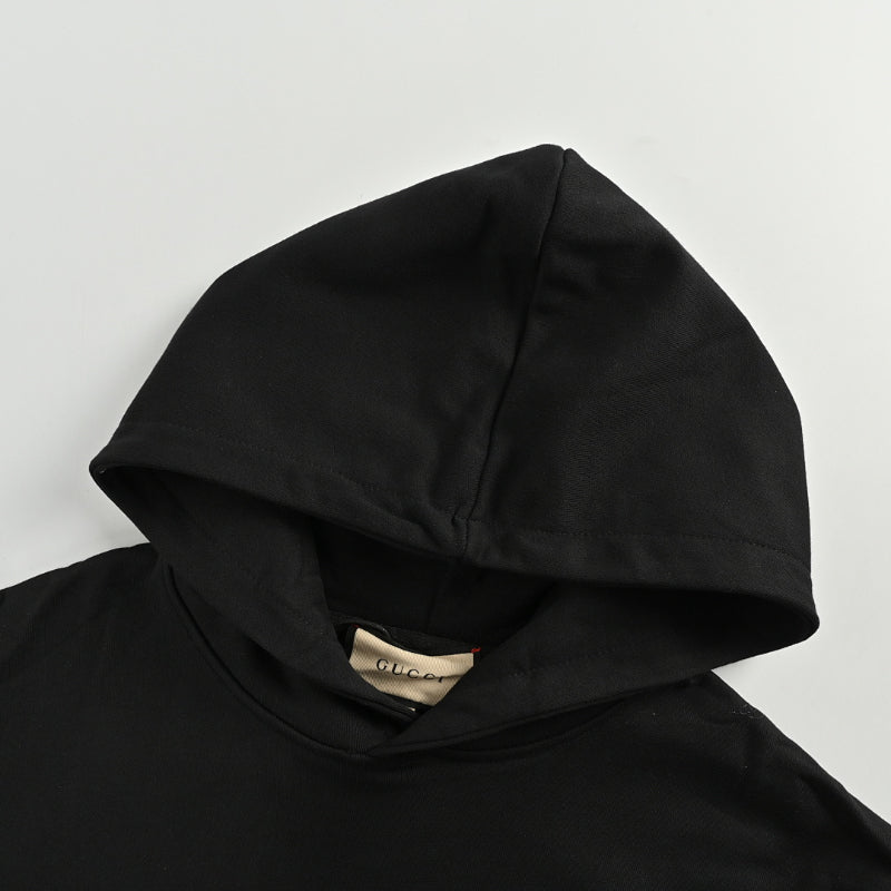 Gucci Black Heavyweight Cotton Hoodie with Raised-Letter Wordmark Print