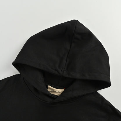 Gucci Black Heavyweight Cotton Hoodie with Raised-Letter Wordmark Print