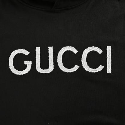 Gucci Black Heavyweight Cotton Hoodie with Raised-Letter Wordmark Print