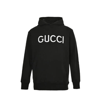 Gucci Black Heavyweight Cotton Hoodie with Raised-Letter Wordmark Print