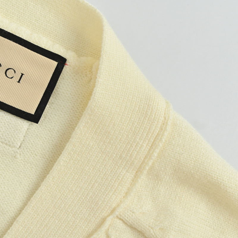 Gucci Ivory Fine Knit V-Neck Cardigan with Patch Pockets