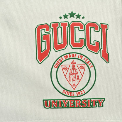 Gucci Collegiate Crest Fleece Shorts – Cream / Tri-Color Drawstring