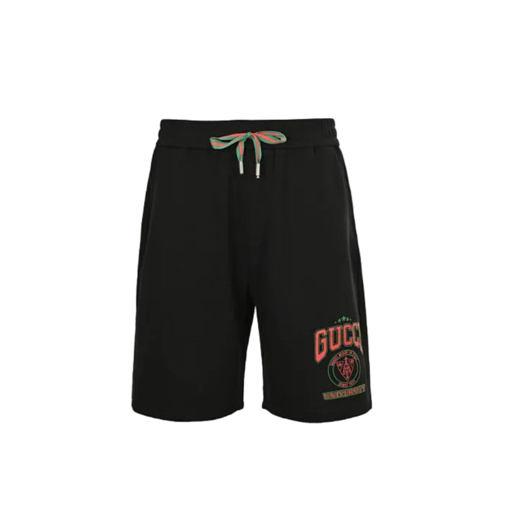 Gucci Collegiate Crest Fleece Shorts – Black / Tri-Color Drawstring