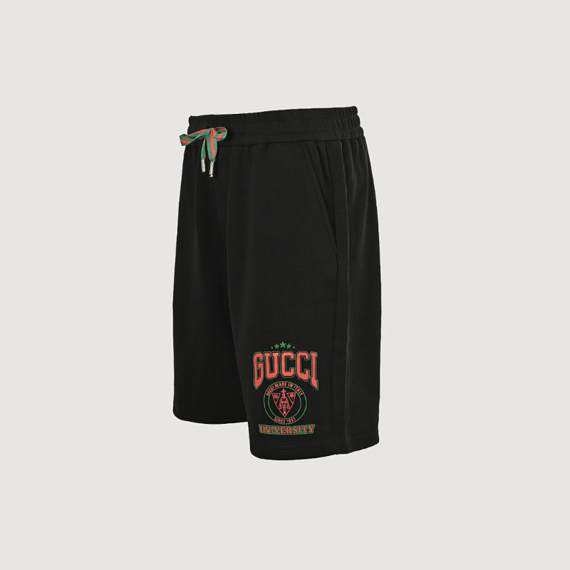 Gucci Collegiate Crest Fleece Shorts – Black / Tri-Color Drawstring