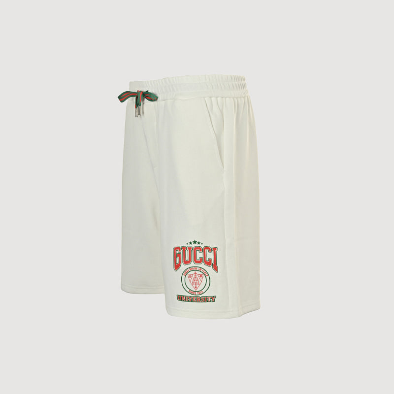 Gucci Collegiate Crest Fleece Shorts – Cream / Tri-Color Drawstring