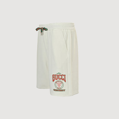Gucci Collegiate Crest Fleece Shorts – Cream / Tri-Color Drawstring