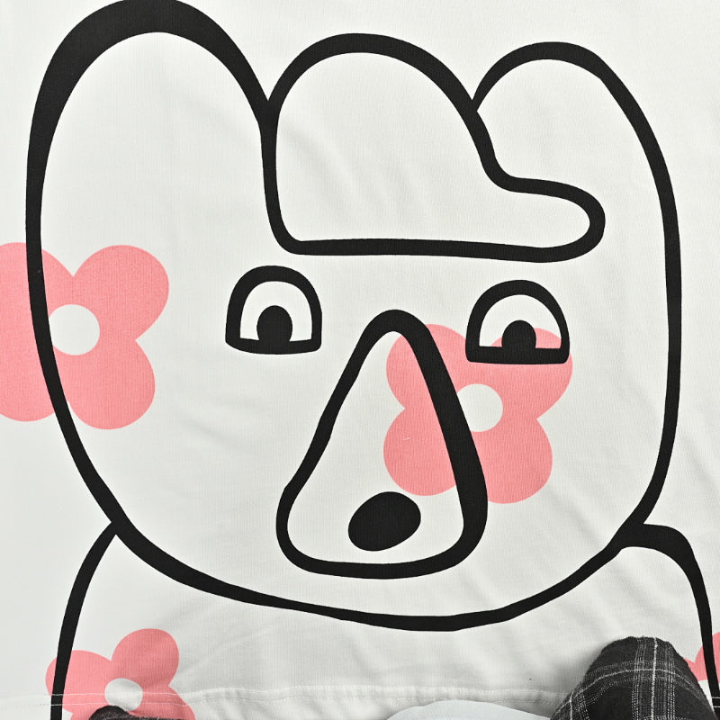 Gucci Off-White Oversized Bear Face Pink Floral Graphic Tee