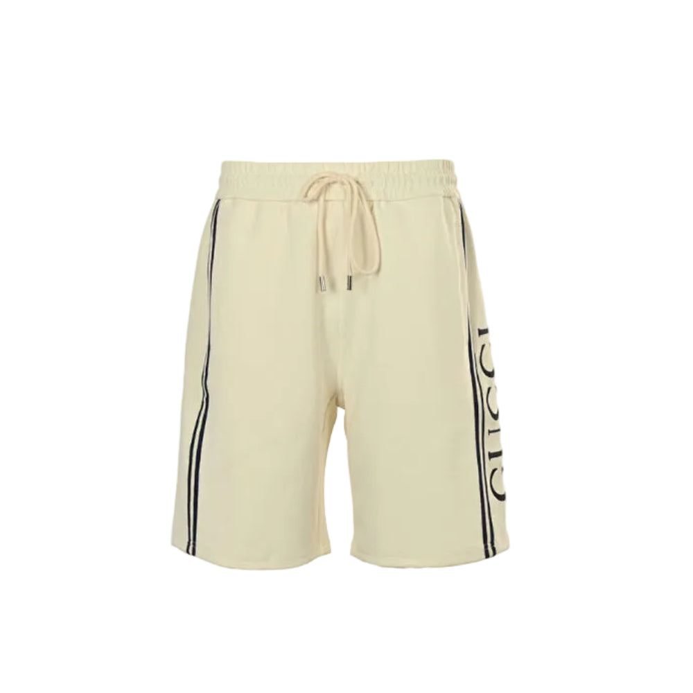 Gucci Side Script Fleece Shorts – Cream / Black Stripe