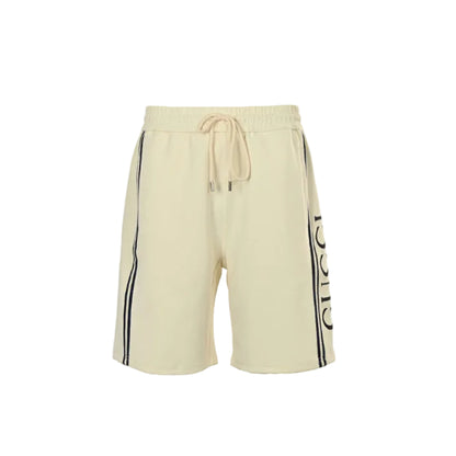 Gucci Side Script Fleece Shorts – Cream / Black Stripe