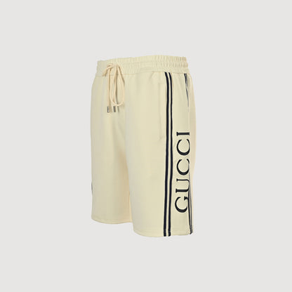 Gucci Side Script Fleece Shorts – Cream / Black Stripe