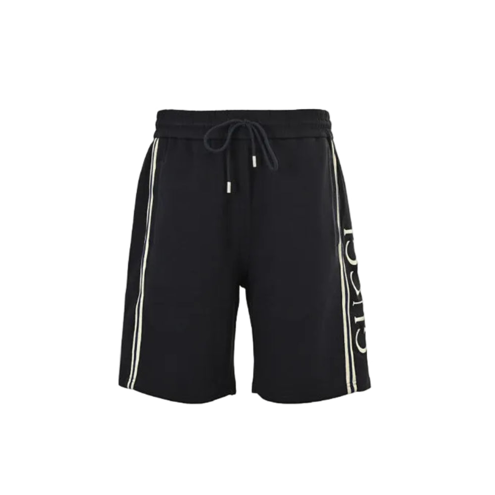 Gucci Side Script Fleece Shorts – Black / Cream Stripe