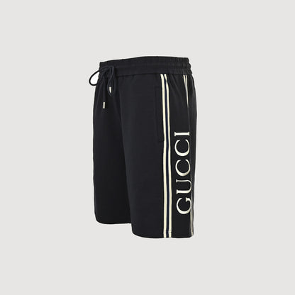 Gucci Side Script Fleece Shorts – Black / Cream Stripe