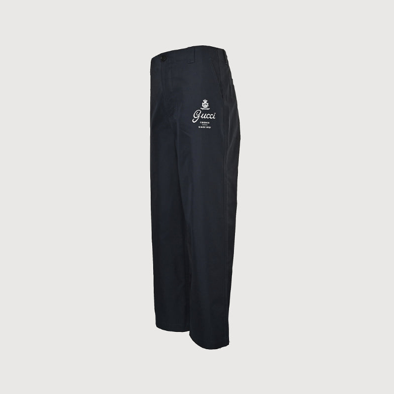 Gucci Black Wide-Leg Trousers with Vintage Crest Print