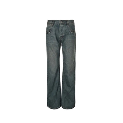 Gucci Vintage Blue Washed Straight Denim Pants with Horsebit Detail