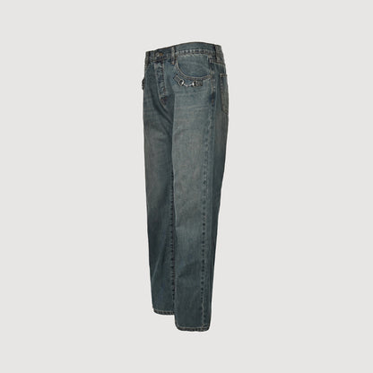 Gucci Vintage Blue Washed Straight Denim Pants with Horsebit Detail