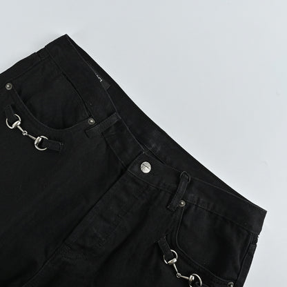 Gucci Black Straight Denim Pants with Horsebit Detail