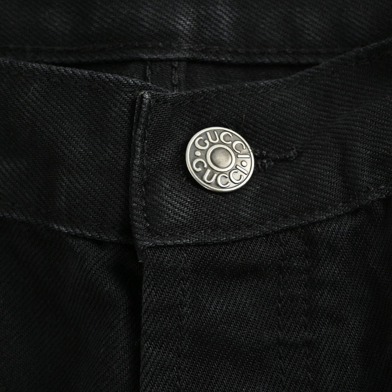 Gucci Black Straight Denim Pants with Horsebit Detail