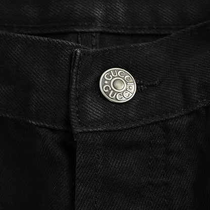Gucci Black Straight Denim Pants with Horsebit Detail